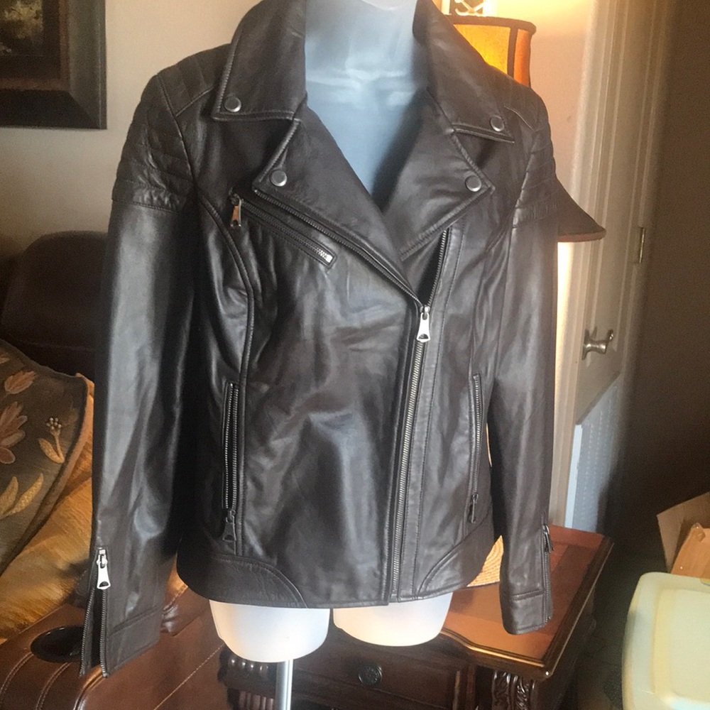 Marc New York Brown Leather Jacket Asymmetrical Zip (never worn)